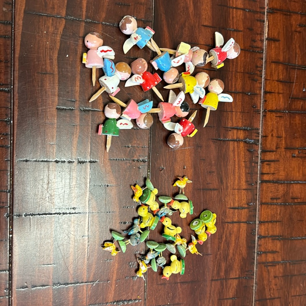 Vintage wooden angel candle holders for cakes / wooden birds for cake decor